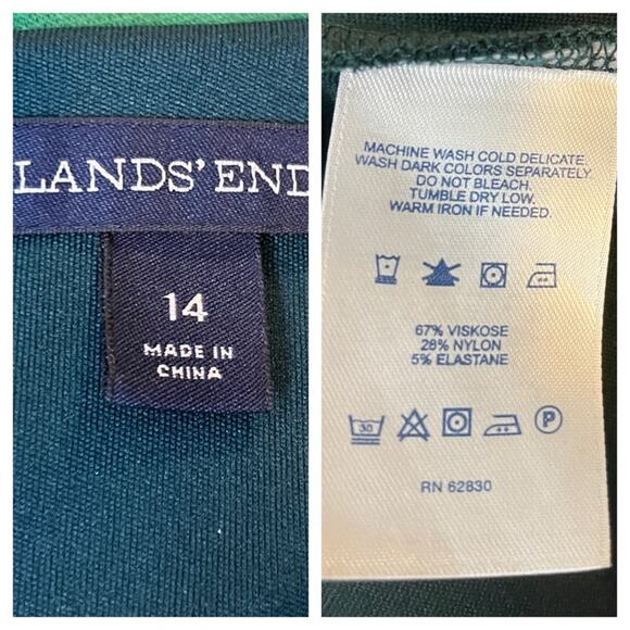 Lands’ End Dress Ponte Knit Sheath Pockets Hunter Green Floral Women’s Size 14 - Picture 10 of 11